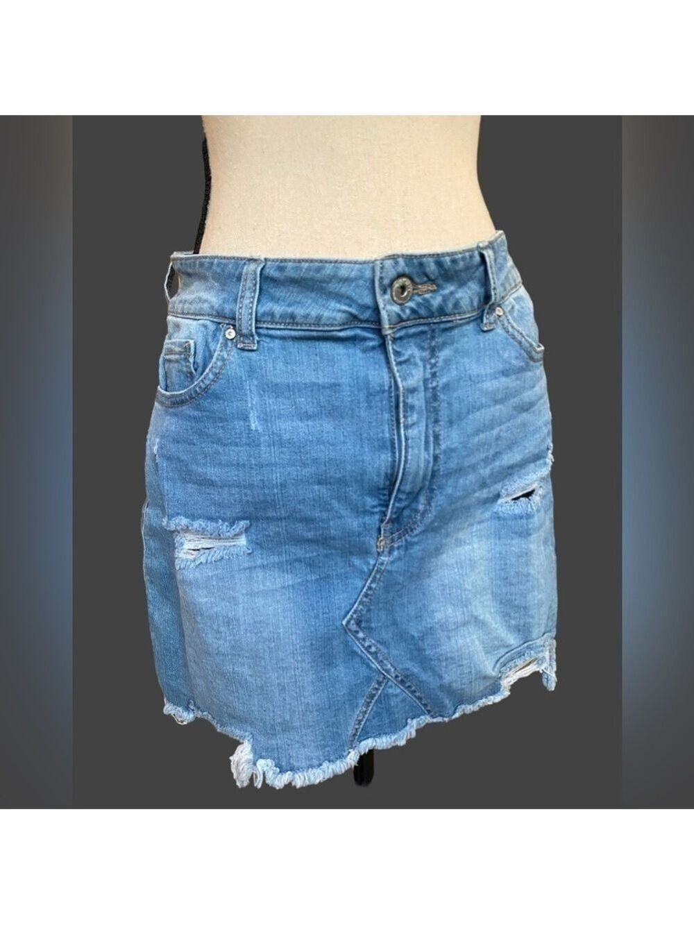 Wax Jean Los Angeles-Large blue jean distressed mini skirt. 5 pockets. EUC!